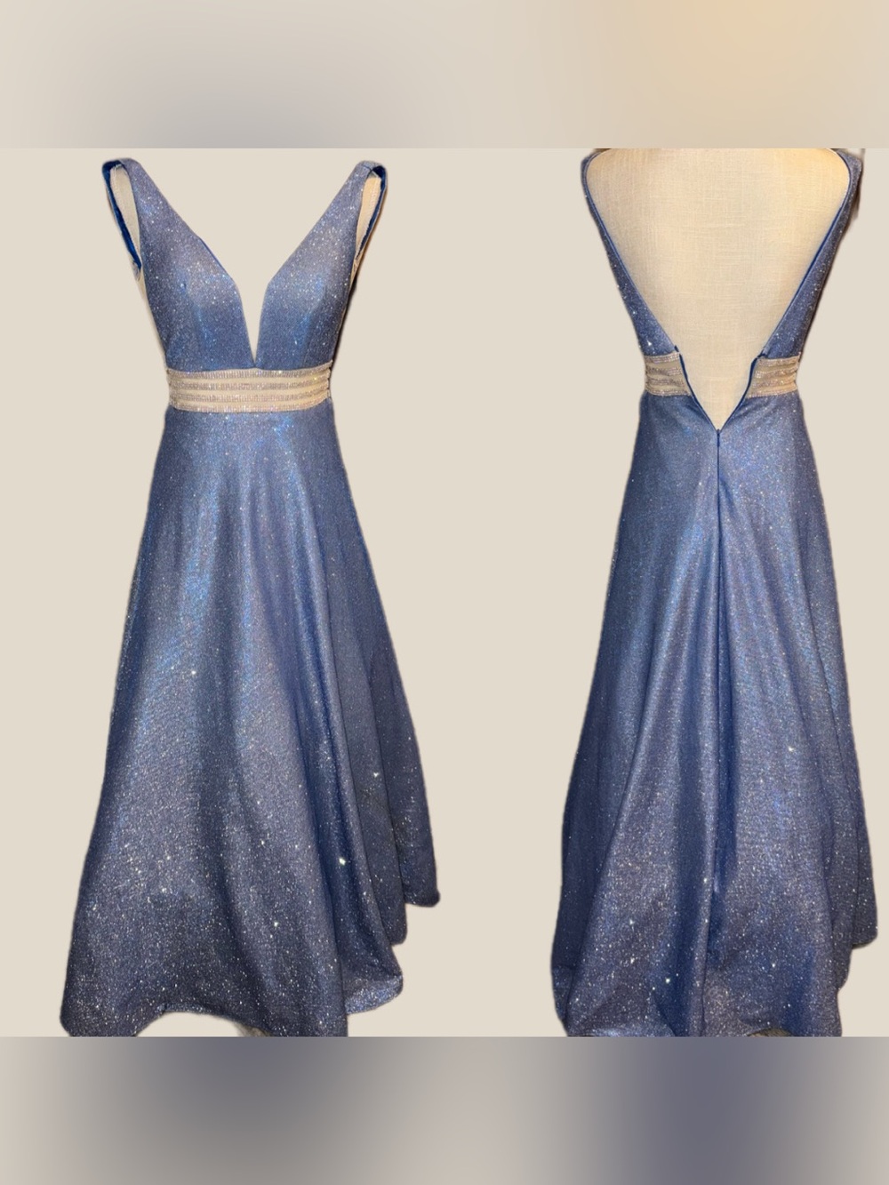 LaDivine by Cinderella Divine Shimmer A-Line Ballgown Periwinkle Blue Size 4